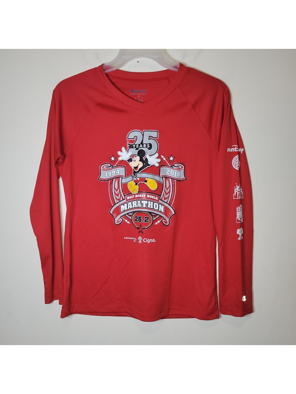 Disney World Marathon 25th Anniversary 2018 Champion Red Long Sleeve T-Shirt M